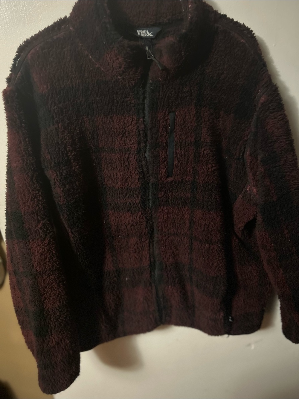 Eddie Bauer Burgundy and Black Plush Zip Jacket
